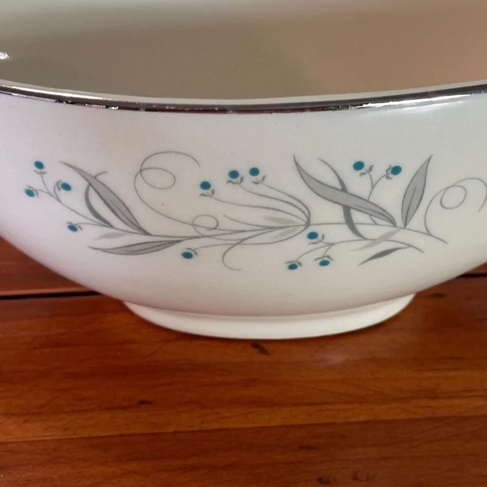 Homer Laughlin Celeste Gravy Boat and Underplate Mid Century Platinum Trim MCM